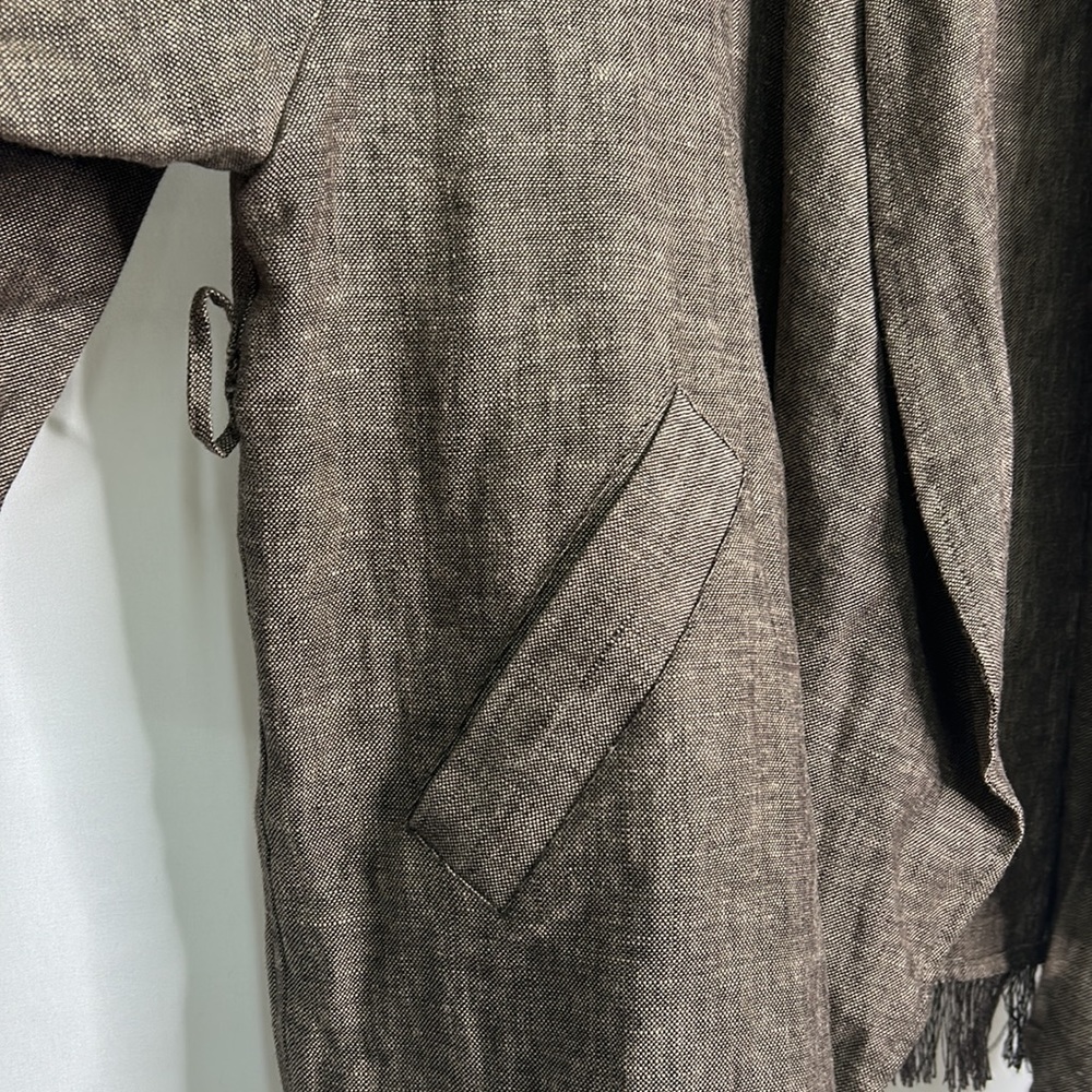 Zara 100% linen fringe pocketed open front kimono cardigan - Picture 4 of 8